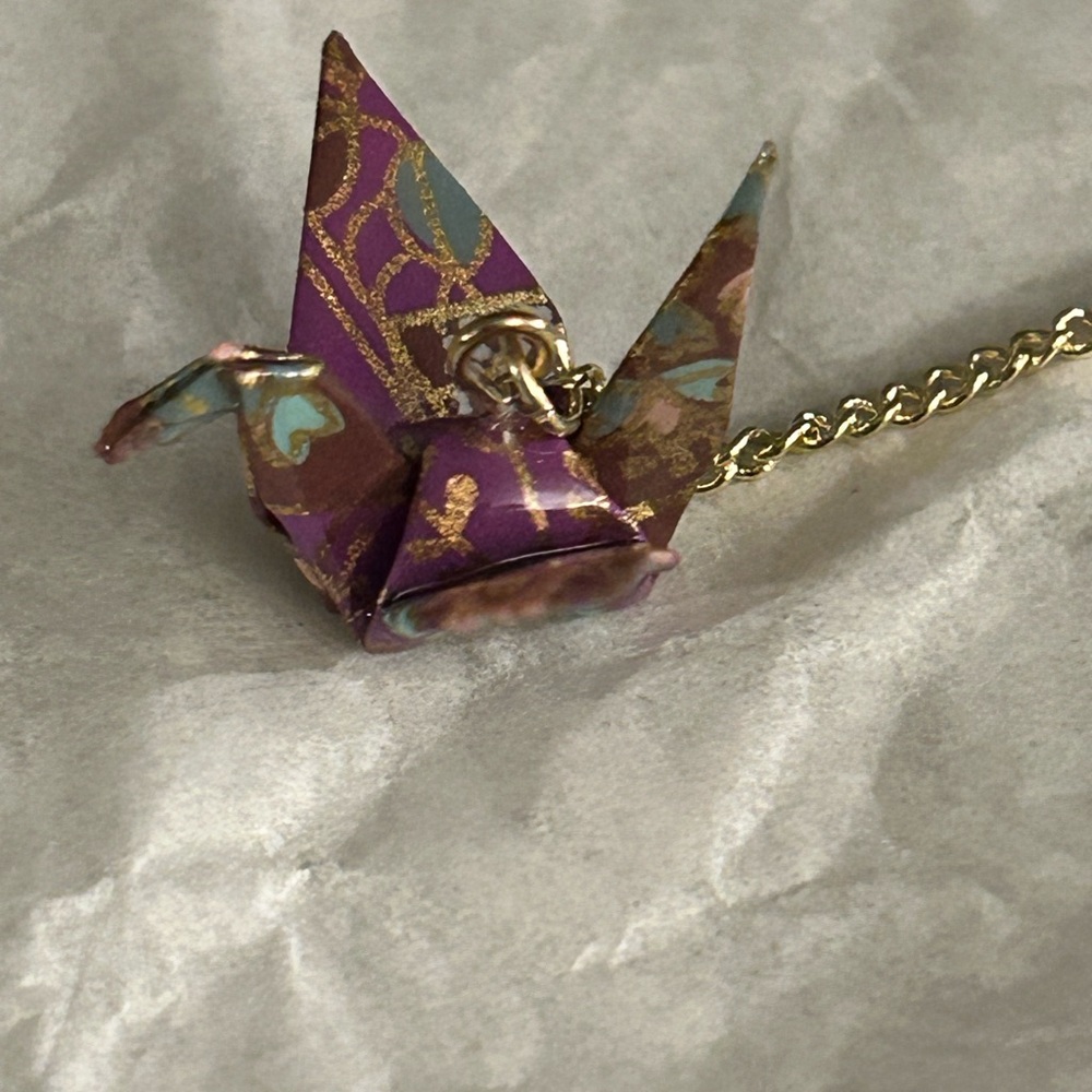 Origami Purple Crane Chain Hook Earring.